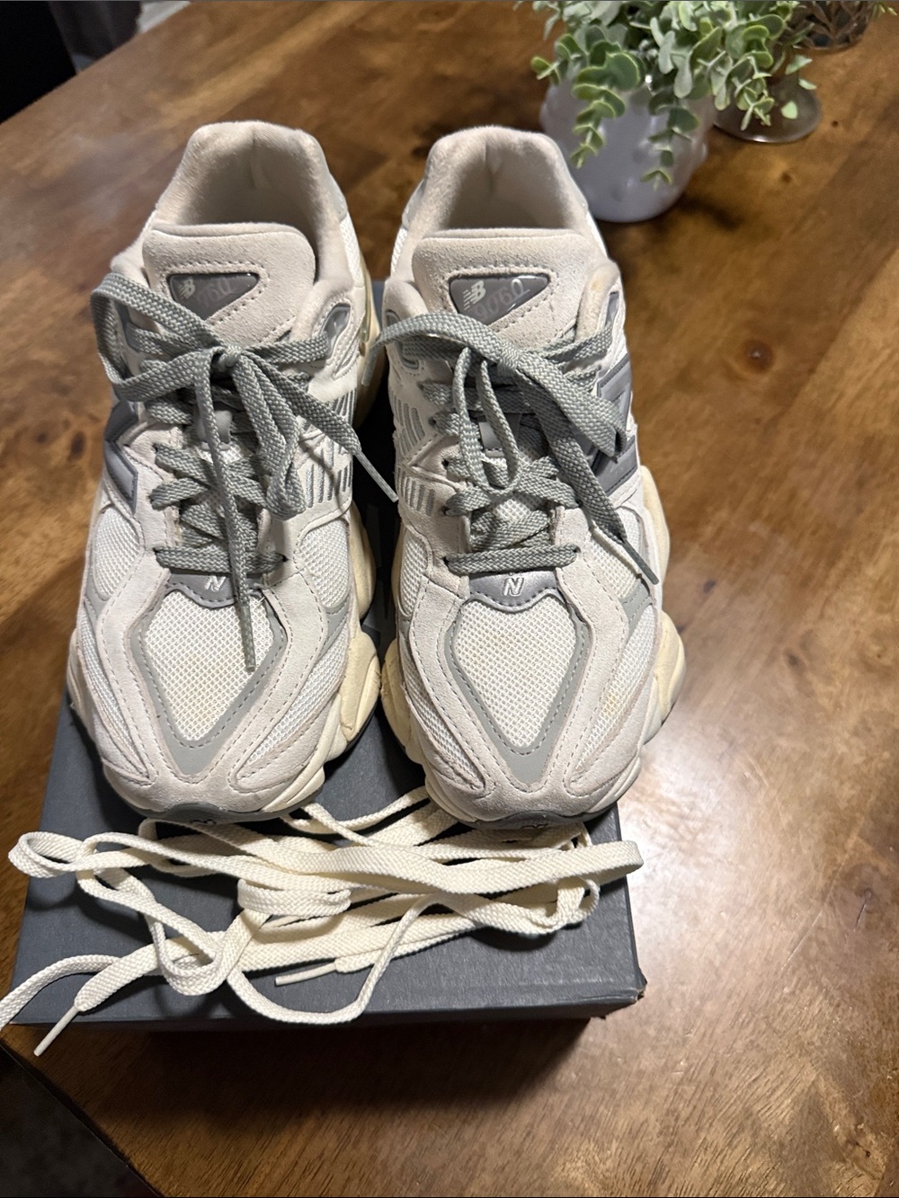 New Balance Women's Cream and Light Gray Mesh Suede Sneakers